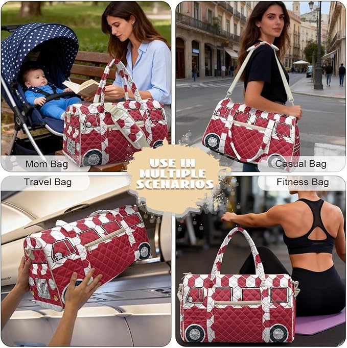 COEQINE Quilted Duffle Bags for Men Travel Cool Quilted Tote Bag Large Car Weekender Bag Designer Carry On Bags,California Van