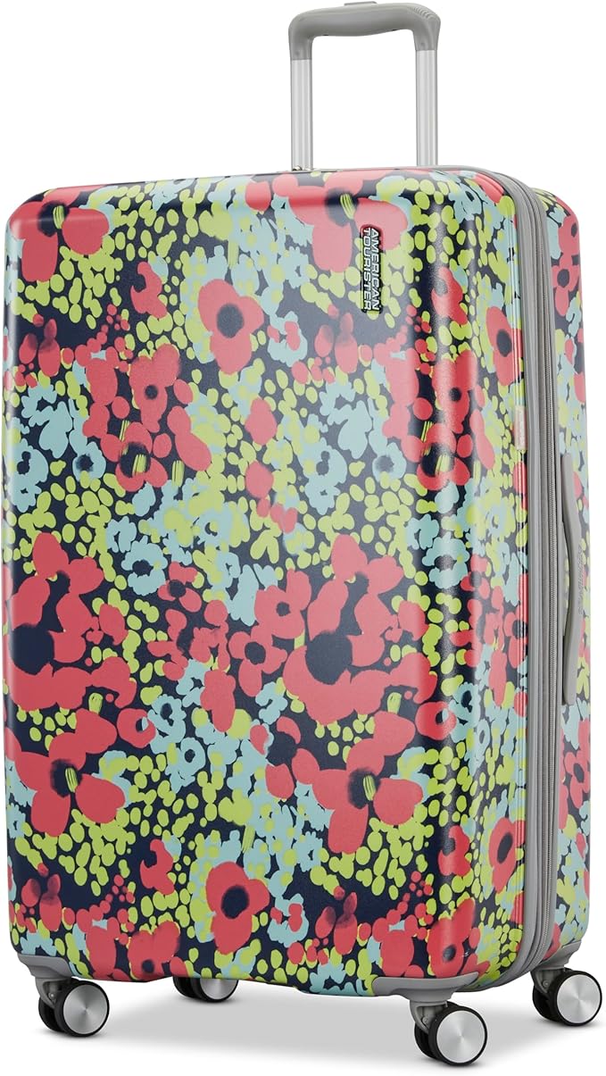 American Tourister Moonlight II Hardside Expandable Luggage with Spinner Wheels, Poppy Pattern, Large Checked Suitcase 28-Inch