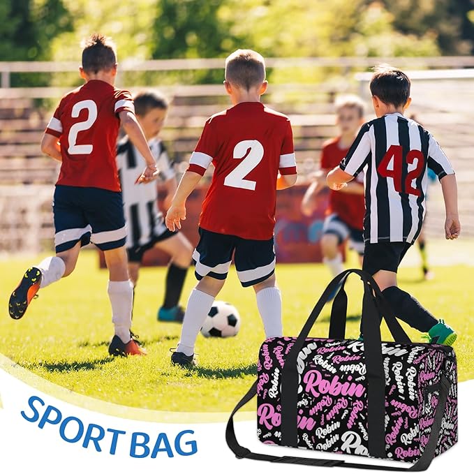 Custom-Dance-Gymnastics-Bag for Girls Personalized Kids Duffle Bag Cheerleader Team Bag for Travel Gym Sport Pink White