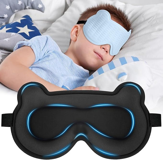 3D Kids Sleep Mask – Cute Bear Eye Mask for Sleeping, Comfortable Memory Foam Sleep Mask for Kids, Adjustable Strap and Lightweight Sleeping Mask for Boys Girls Teens Ages 5-15 (Blue)
