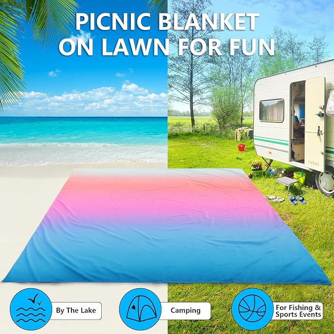 AISPARKY Beach Blanket Waterproof Sandproof Extra Large, Oversized Beach Mat, Quick Drying&Compact&Lightweight, Picnic Blankets Vacation Essentials for Outdoor Beach Camping (79" X 108" (6 Person))