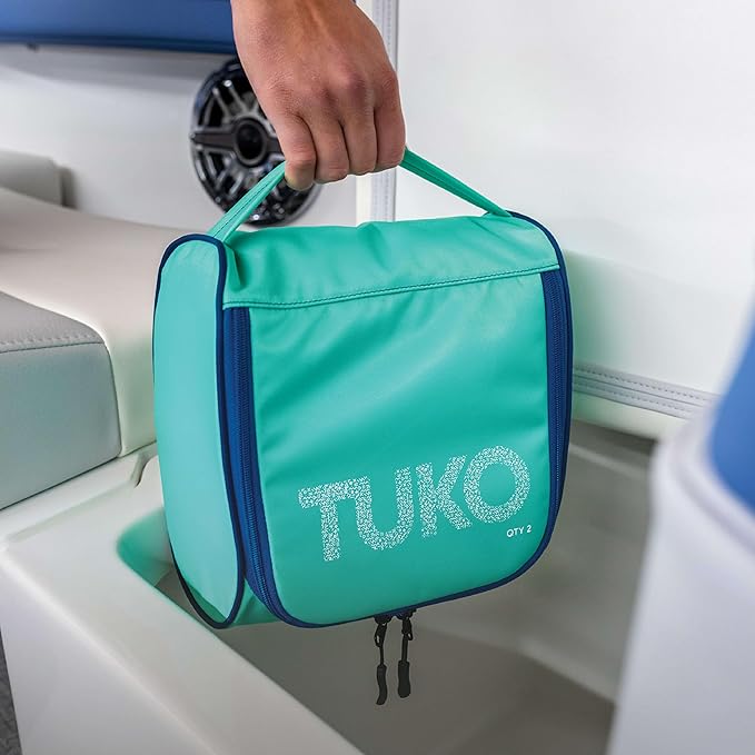 MISSION Tuko Microfiber Beach Towel Set with Water-Resistant Carrying Case for Boating and Swimming (Teal Bag Holder, 60L x 30W, Set of 2)
