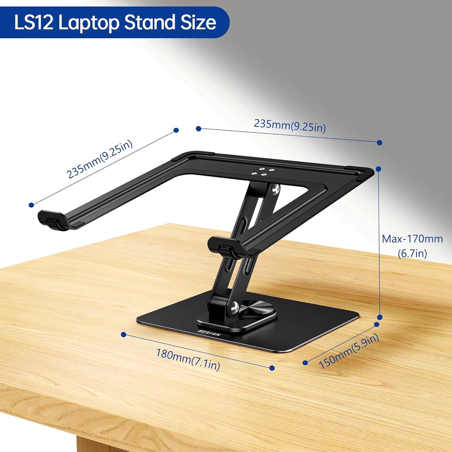BESIGN LS12 Laptop Stand with 360° Rotating Base, Ergonomic Adjustable Notebook Holder, Riser Holder Computer Stand Compatible with Air, Pro, Dell, HP, Lenovo More 10-14" Laptops (Black)