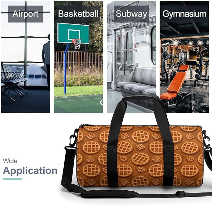 Workout Lightweight Duffel Bags Funny Realistic Food Waffle Durable Travel Gym Sports Bag Carry On Weekender Overnight Bag