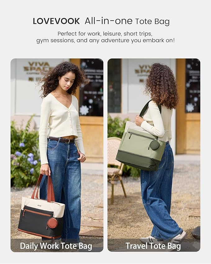 LOVEVOOK Tote Bag for Women, Expandable Laptop Work Bag 15.6 Inch, 33L Large Travel Handbag with 40oz Tumbler Holder, TSA
