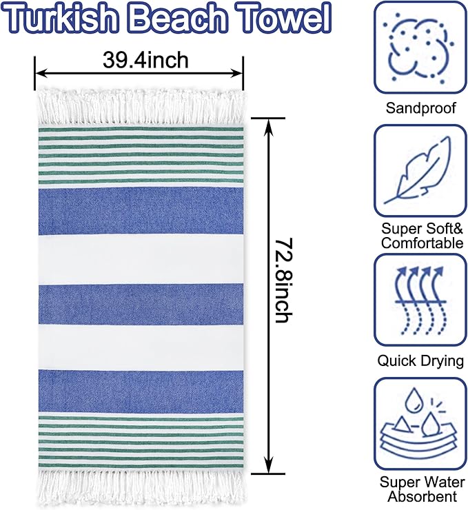 Beach Towel 2 Pack,Sand Free Beach Towels Oversized 39 x 72,Turkish Beach Towel Quick Dry Towel,Lightweight Pool Towels for Adults Travel Towel,Cool Beach Accessories Super Absorbent Towels