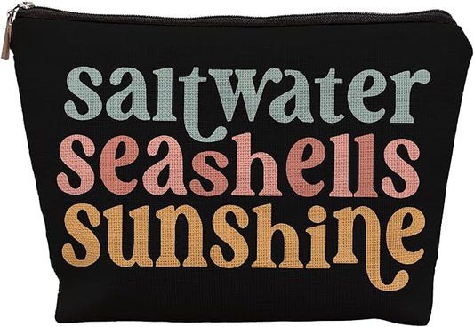 Beach Makeup Bag,Sunscreen Summer Travel Makeup Pouch,Saltwater Seashells Sunshine Travel Cosmetic Zipper Bags for Women,Beach Gifts for Women (color-05)