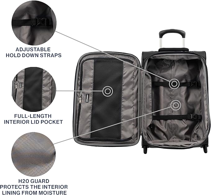 Travelpro Tourlite Softside 22" Expandable Carry-On Rollaboard (2-Wheel) Lightweight Luggage, Black Suitcase