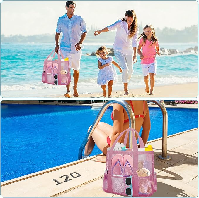 Mesh Beach Bags for Women - Family Beach Tote Bag for Toys, Towels, Travel Vacation Cruise Essentials