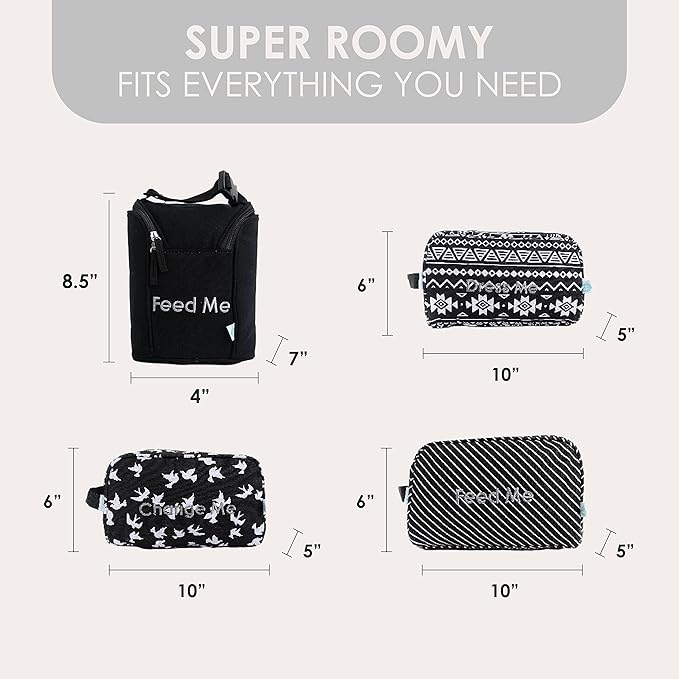 Easy Baby - Diaper, Bottle, and Supplies - Organizer Pouches - Change, Feed, and Dress Me (4 Pack Brooklyn) | Organizing Packing Tote Cubes for Baby Items | Good for Travel and Keeping Organized