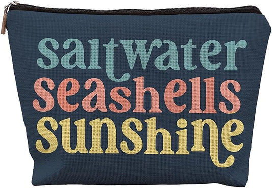 Beach Makeup Bag,Sunscreen Summer Travel Makeup Pouch,Saltwater Seashells Sunshine Travel Cosmetic Zipper Bags for Women,Beach Gifts for Women (color-03)
