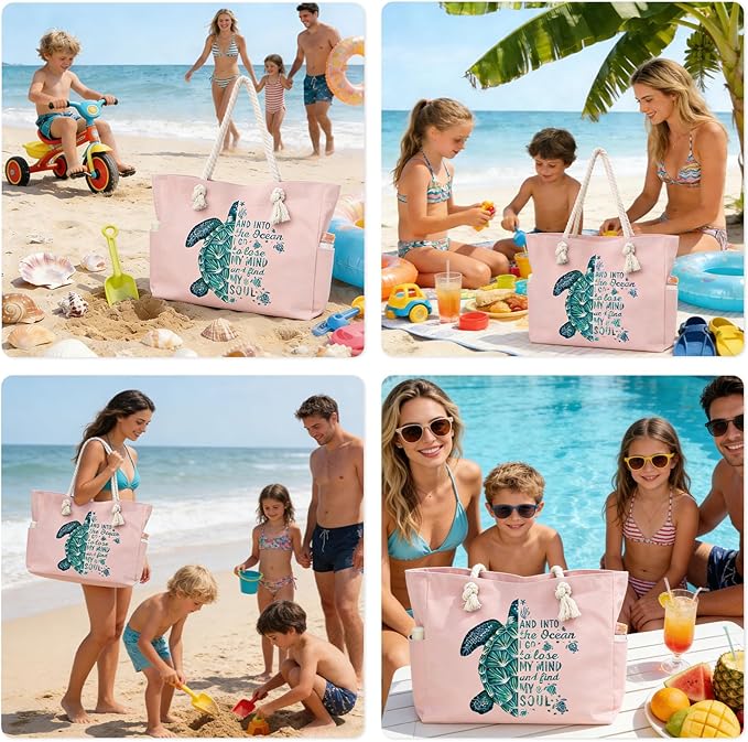 Beach Bags for Women Large Waterproof Beach Travel Tote Bags Sandproof Swim Pool Bag Canvas Zipper Big Tote