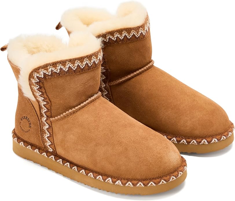 Dearfoams Women's Fireside Shearling Water Resistant Indoor/Outdoor Foldover Boot Slipper