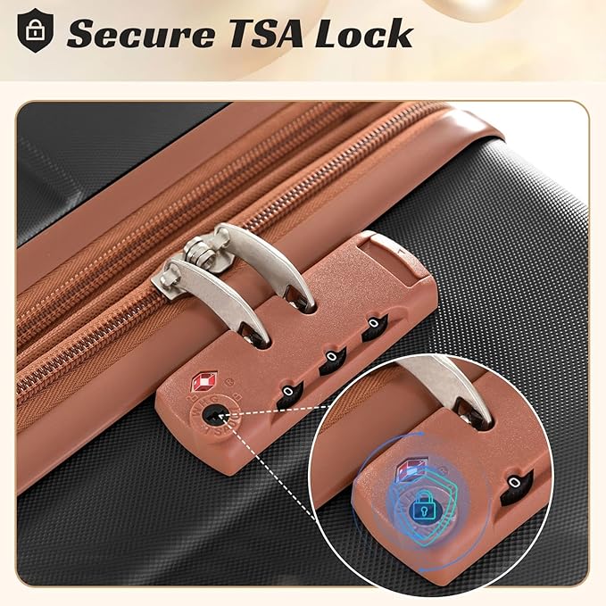 24 Inch Hardshell Luggage Lightweight Checked Luggage, Black Brown Hardside ABS Suitcases with Double Wheels and TSA Lock, Medium Expandable 24-inch Carry on Luggages for Travel, Men, Women
