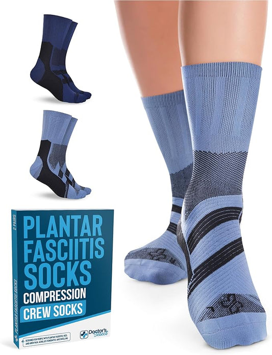 Doctor's Select Plantar Fasciitis Socks - 2 Pairs | Compression Crew Socks for Plantar Fasciitis Relief | Arch Support Socks