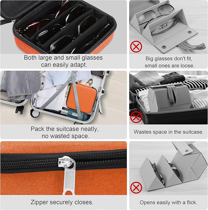Bukere Travel Sunglasses Organizer Case Adjustable Slot For Multiple Eyeglasses Hard-shell Portable Storage Box for Men Women