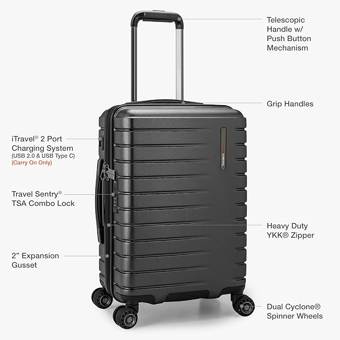 Traveler's Choice Archer Polycarbonate Expandable Luggage with Spinner Wheels, Grey, Checked 26-Inch