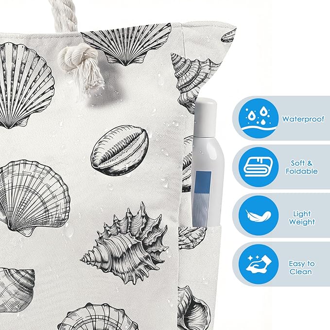 Pleneal Beach Bags For Women - Large Beach Bags with Zipper Waterproof Sandproof Swim Pool Beach Bag