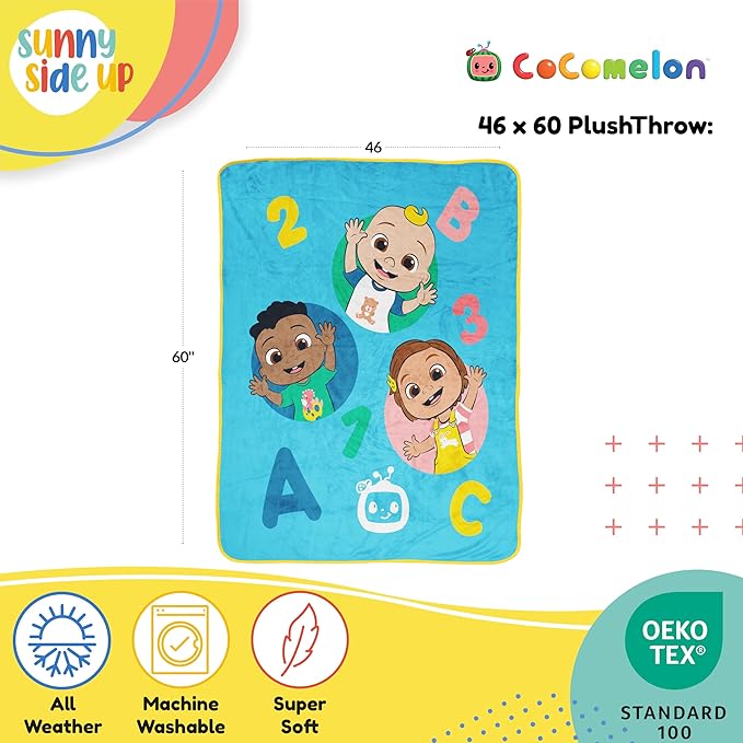 Sunny Side Up CoComelon Plush Throw Blanket - Measures 46 x 60 Inches - Super Soft & Cozy Fleece Kids Bedding