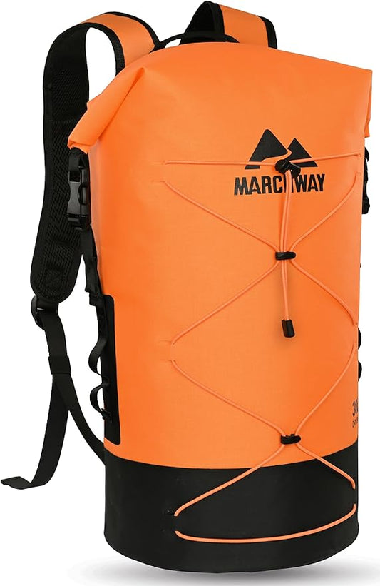 MARCHWAY Floating Roll Top Dry Bag, Flexible Lightweight TPU Waterproof Backpack 20L/30L/40L with Padded Straps for Boating, Kayaking, Swimming, Hiking, Beach (Orange, 20L)