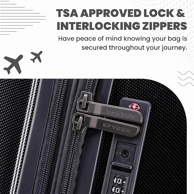 Spyder Rails Expandable Hardside Upright Suitcase with 360° Spinner Wheels, TSA Approved Lock (Black, Carry-On)