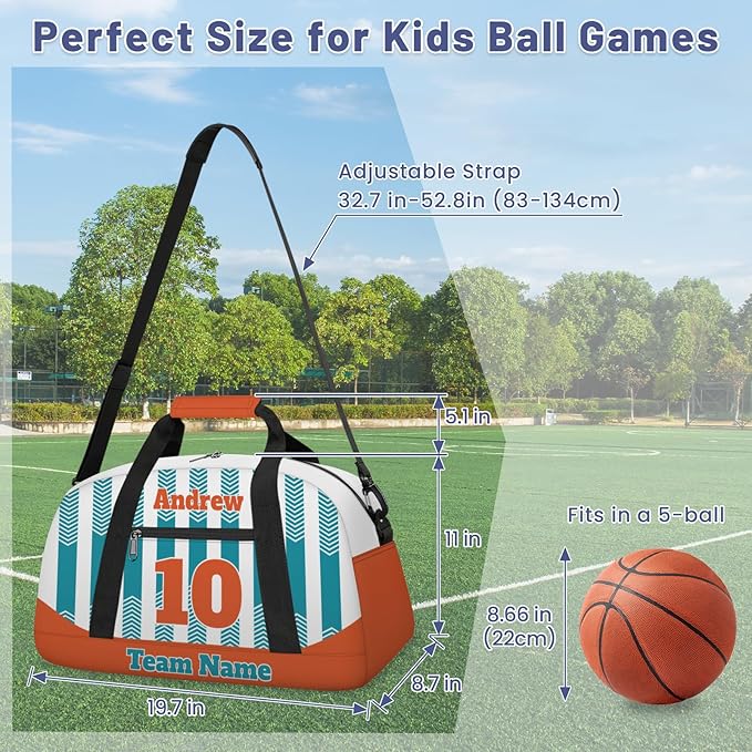 Basketball Soccer Gifts for Boys Girls - Custom Sports Duffle Bag, Personalized Name & Team Bag, Water-Resistant Gym Bag for Basketball, Soccer, Volleyball | Y-Dark Green Orange