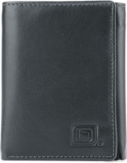 ID Stronghold Men's Leather Trifold Wallet - RFID Blocking - Black Wallet with Gift Box