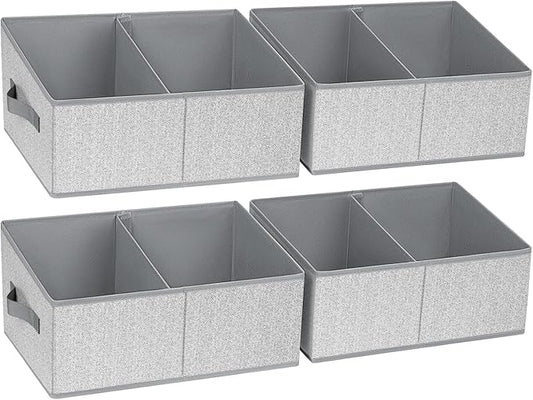DIMJ Trapezoid Storage Bins for clothes - 4 Packs Closet Organizers and Storage Baskets, Foldable Closet Baskets with Handles and Divider, Closet Storage Bin Toybox for Shelves Living Room Bedroom
