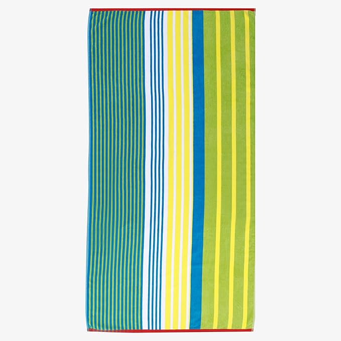 Superior Cotton Beach Towel, Absorbent Oversized Towel for Swimming Pool, Camping, Bathroom, Shower, Large, Quick Drying, Adults, Kids, Colorful, Mira Striped Collection, 68" x 34", Yellow-Green