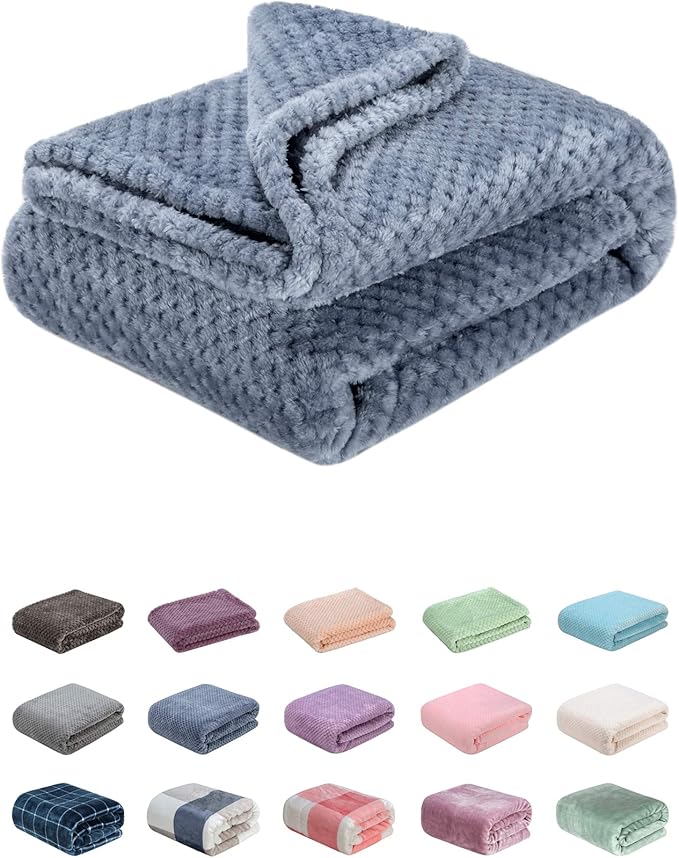 Fuzzy Throw Blanket, Plush Fleece Blankets for Adults, Toddler, Boys and Girls, Warm Soft Blankets and Throws for Bed, Couch, Sofa, Travel and Outdoor, Camping (40”×60”, Smoked Blue)