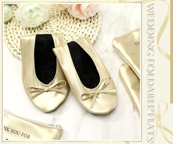 Cuffbow Wedding Foldable Flats Dancing Shoes Bulk Women's Roll up Ballet Flats Wedding Party Slippers for Bridesmaids Guests