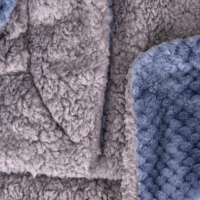 Fuzzy Sherpa Reversible Blanket for Baby, Soft Warm Cozy Coral Fleece Toddler, Infant or Newborn Reversible Blanket for Crib, Stroller, Travel, 30”×40”, Smoked Blue