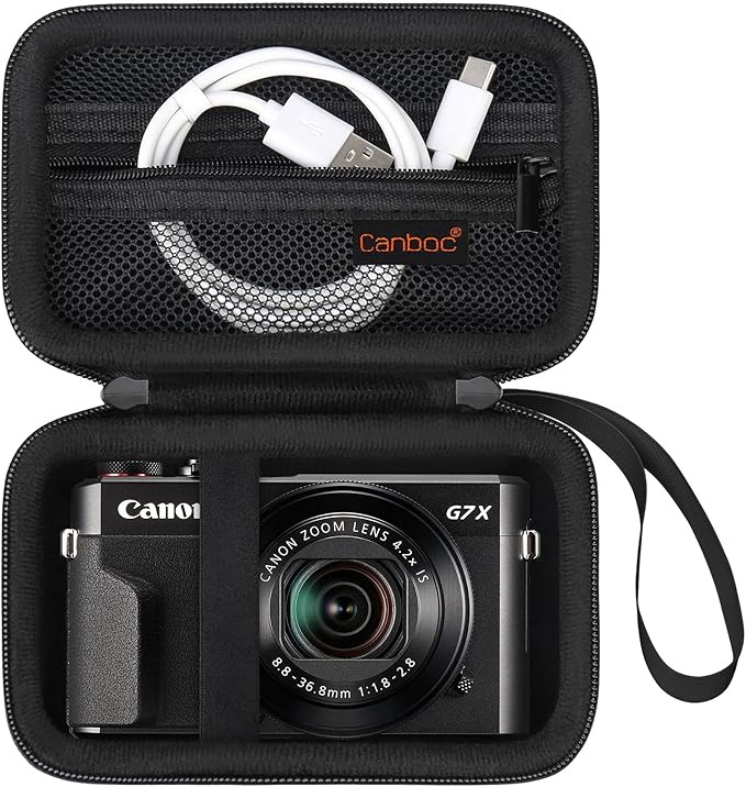 Canboc Camera Case for Canon PowerShot G7 X Mark III/ G7X Mark II Digital 4K Vlogging Camera, Point and Shoot 4K Video Camera Bag, Zipper Mesh Pocket fits USB Cable, Batteries, Black