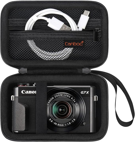 Canboc Camera Case for Canon PowerShot G7 X Mark III/ G7X Mark II Digital 4K Vlogging Camera, Point and Shoot 4K Video Camera Bag, Zipper Mesh Pocket fits USB Cable, Batteries, Black