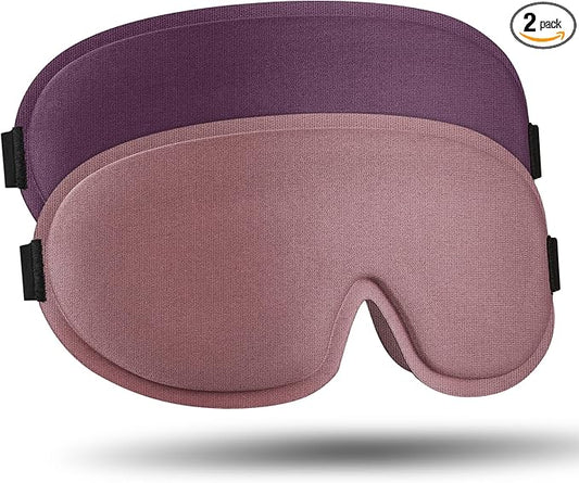 2 Pack Sleep Mask for Side Sleeper, Complete Light Blocking 3D Sleeping Eye Mask, Soft Breathable Eye Cover for Women Men, Travel, Nap, Relaxing Zero Pressure Night Blindfold (Pink+Purple)