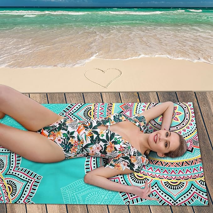 Beach Towel Microfiber 60"x30" Lightweight Sand Free Absorbent Quicy Dry Green Flower Travel Towels Swim Pool Yoga Gym Camping for Adults Women Girls Beach Essentials Accessories Vacation Gift