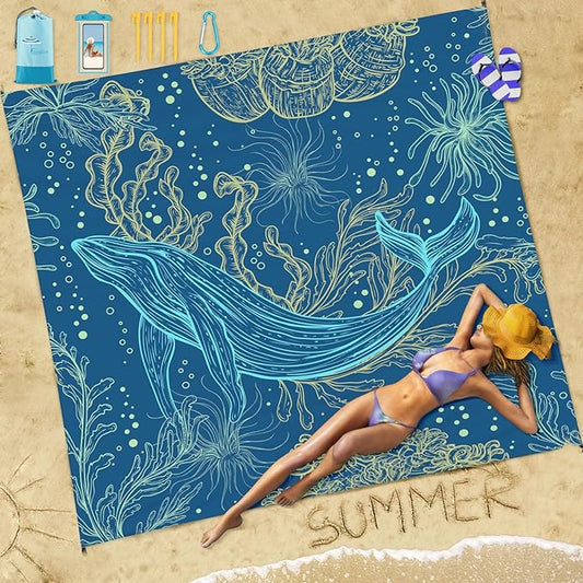 Beach Blanket Sandproof Waterproof 78''×81''1-5Adults Oversized,Compact Lightweight Durable Beach Mat for Travel Camping Hiking Picnic Blanket
