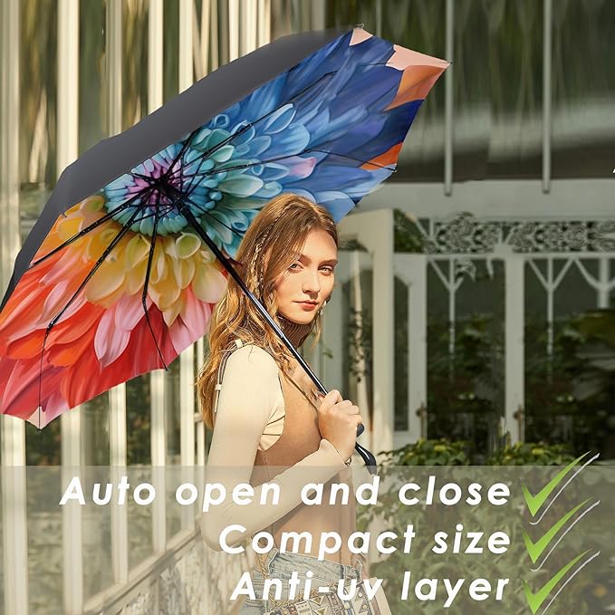 MRTLLOA 42/49 Inch Compact Travel Essentials Umbrella for Rain, Lightweight, Portable, Automatic, Strong, Waterproof Folding Umbrellas for Women, Men and Teenagers