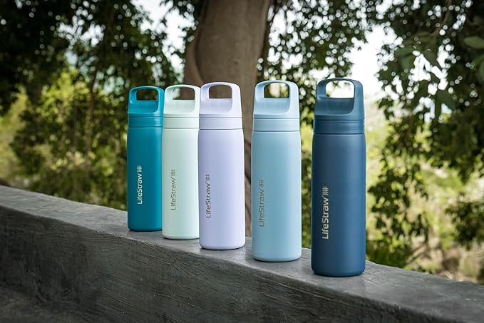 LifeStraw Go Series – Insulated Stainless Steel Water Filter Bottle for Travel and Everyday Use, Removes Bacteria, Parasites and Microplastics, Improves Taste, 18oz Provence Purple