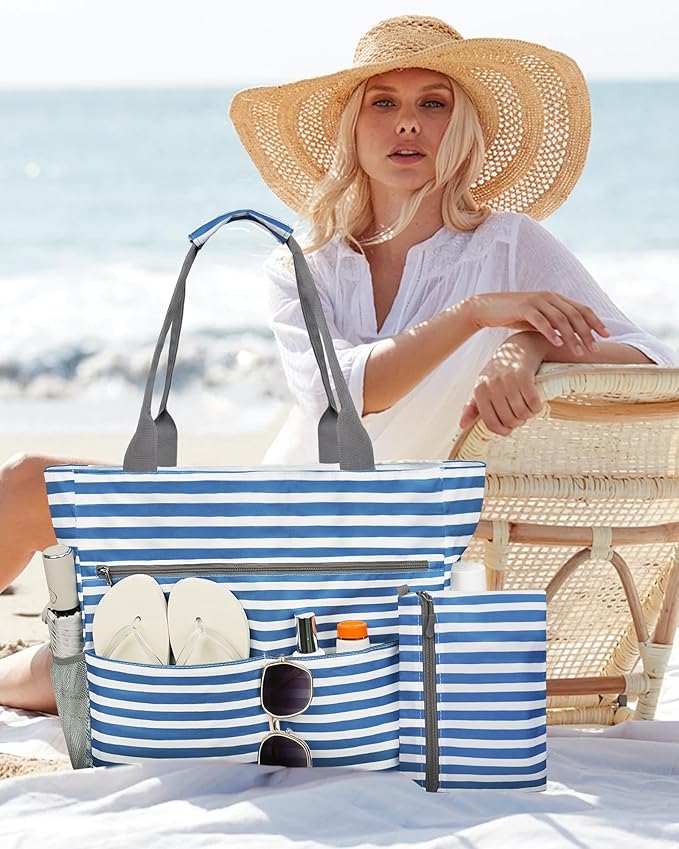 Beach Bag-Waterproof Sandproof Beach Totes with zipper Large Capacity Foldable for Women