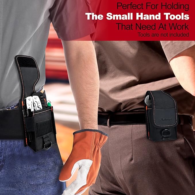 Multitool Holster Sheath with Belt Clip - Small Multi-Pocket Tactical EDC Pouch Organizer, Compatible with Leatherman Wave+ / Signal Folding Tools, Utility Holder for Camping Hiking.