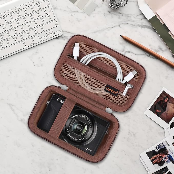 Canboc Carrying Case for PowerShot G7 X Mark III/ G7X Mark II Digital 4K Vlogging Camera, SX740 SX730 Camera Bag, Zipper Mesh Pocket fits USB Cable, Batteries, Brown
