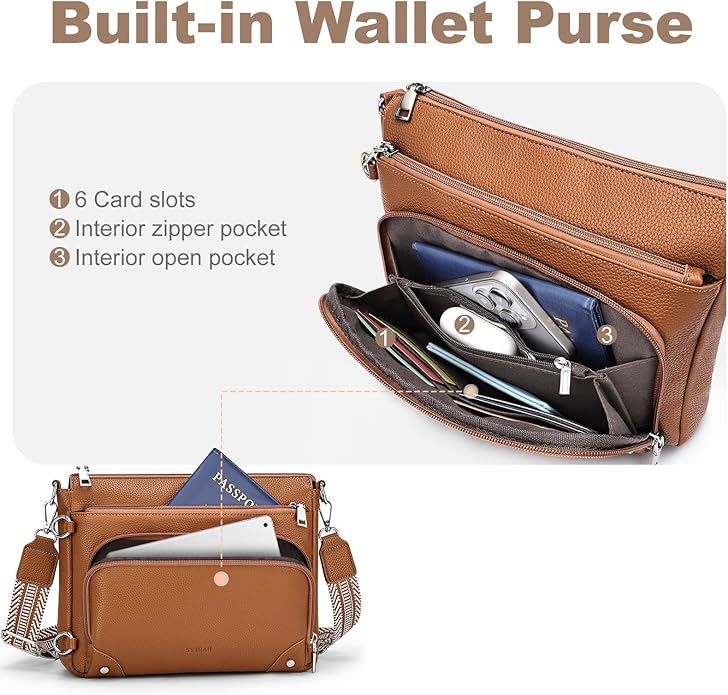 Anti-Theft Crossbody Purse for Women, Crossbody Shoulder Bag with Built-in Wallet & RFID Blocking for Travel Workout