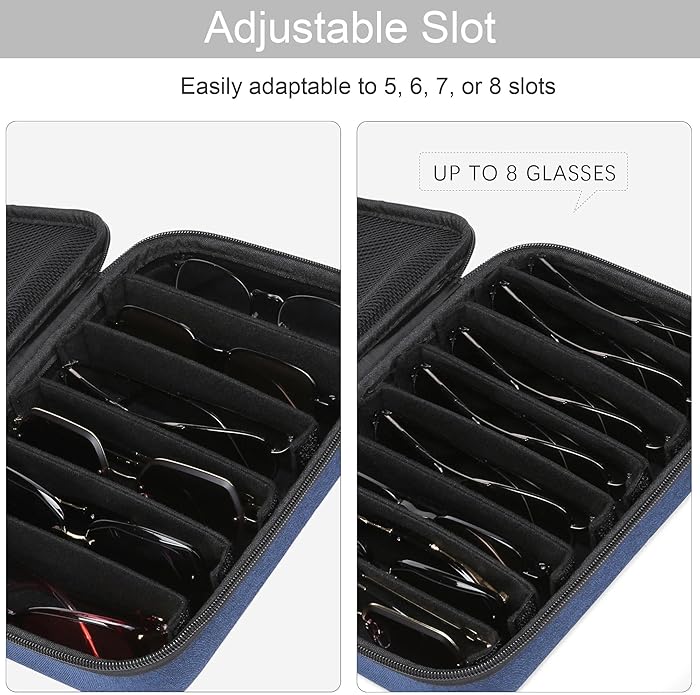 Bukere Travel Sunglasses Organizer Case Adjustable Slot For Multiple Eyeglasses Hard-shell Portable Storage Box for Men Women