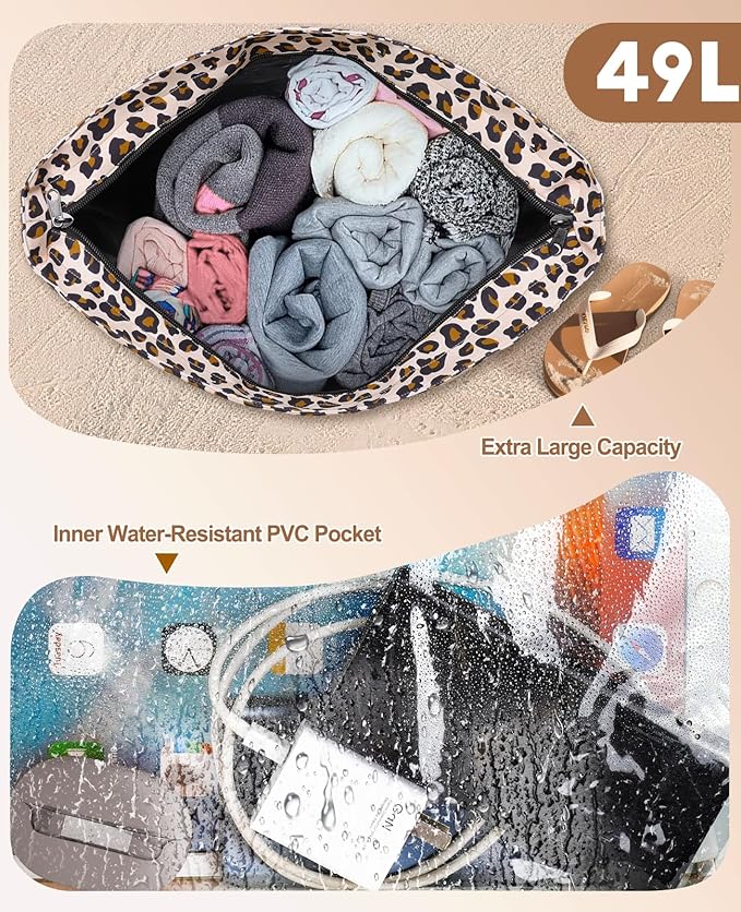 ISEYOU Beach Bag with Cooler, 49L Large Family Beach Tote with Zipper, Waterproof Sandproof Beach Bags for Women and Men, Foldable Lightweight Travel Bag for Pool, Picnic, Gym