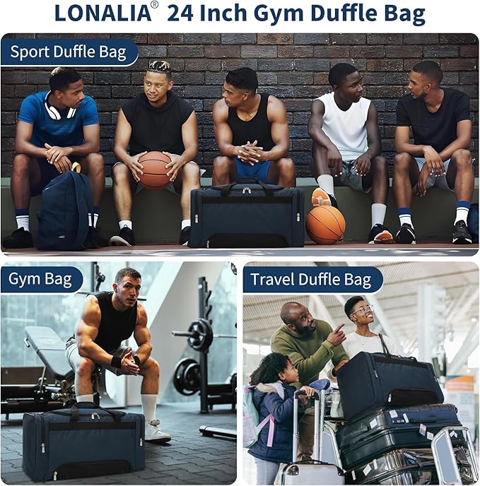 24 inch Gym Bag with Shoe Compartment - 55L Mens Duffle Bag for Sport Travel Workout-Navy Blue