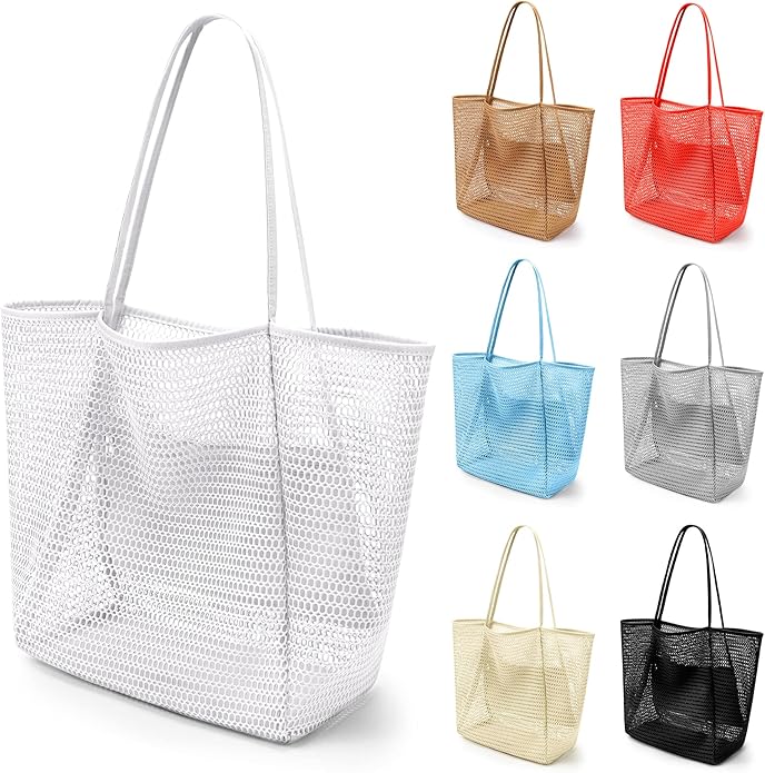 VOROLO Mesh Tote Beach Bag,Women Fairycore Hobo Bag,Shoulder Bag,Soft Summer Casual Crochet Bags