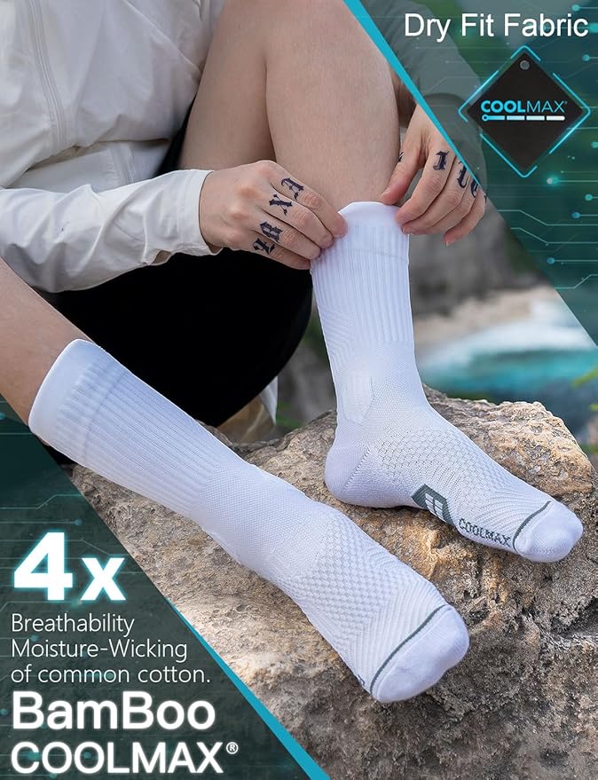 Compression Running Socks, Bamboo Viscose Coolmax Moisture-Wicking Anti-Blister Athletic Hiking Workout Gym Padded