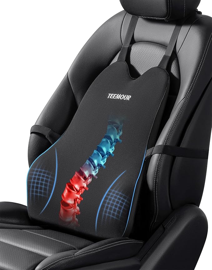 Teemour Lumbar Support Pillow for Car Truck Accessories Memory Foam Back Cushion for Driving Seat Lower Back Support, Lumbar Comfort for Long Drivvers Back Pain Relief, with Three Adjustable Straps
