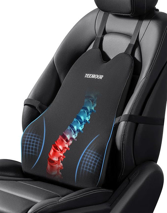 Teemour Lumbar Support Pillow for Car Truck Accessories Memory Foam Back Cushion for Driving Seat Lower Back Support, Lumbar Comfort for Long Drivvers Back Pain Relief, with Three Adjustable Straps